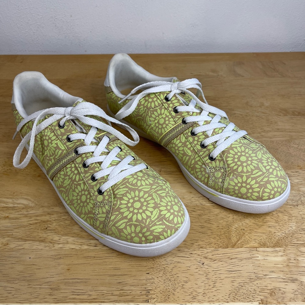 Canvas Lands' End Citrus Floral Lime Green and Beige Sneakers Size 8.5
